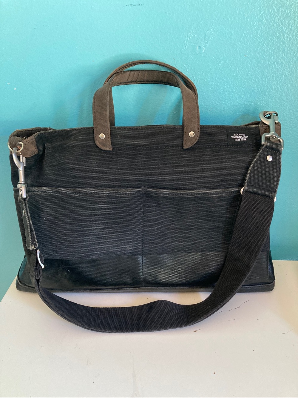 Jack Spade Warren Street Canvas Briefcase Messenger Bag Black Laptop